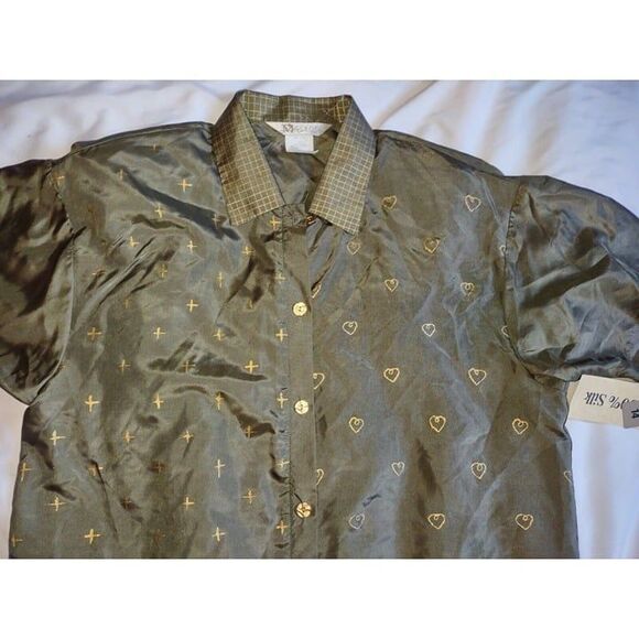 NET Sz 14 Vtg 100% Silk Top & Wrap Skirt Set Outfit Hearts & X's Novelty - Picture 4 of 9